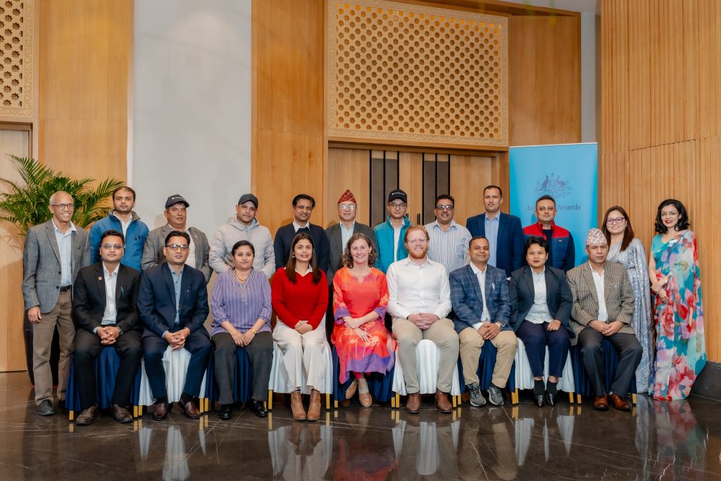 Fellows pictured with HE Ambassador Ms Leann Johnston (front row, fifth from right) and the Australia Awards- Nepal team at the event.
