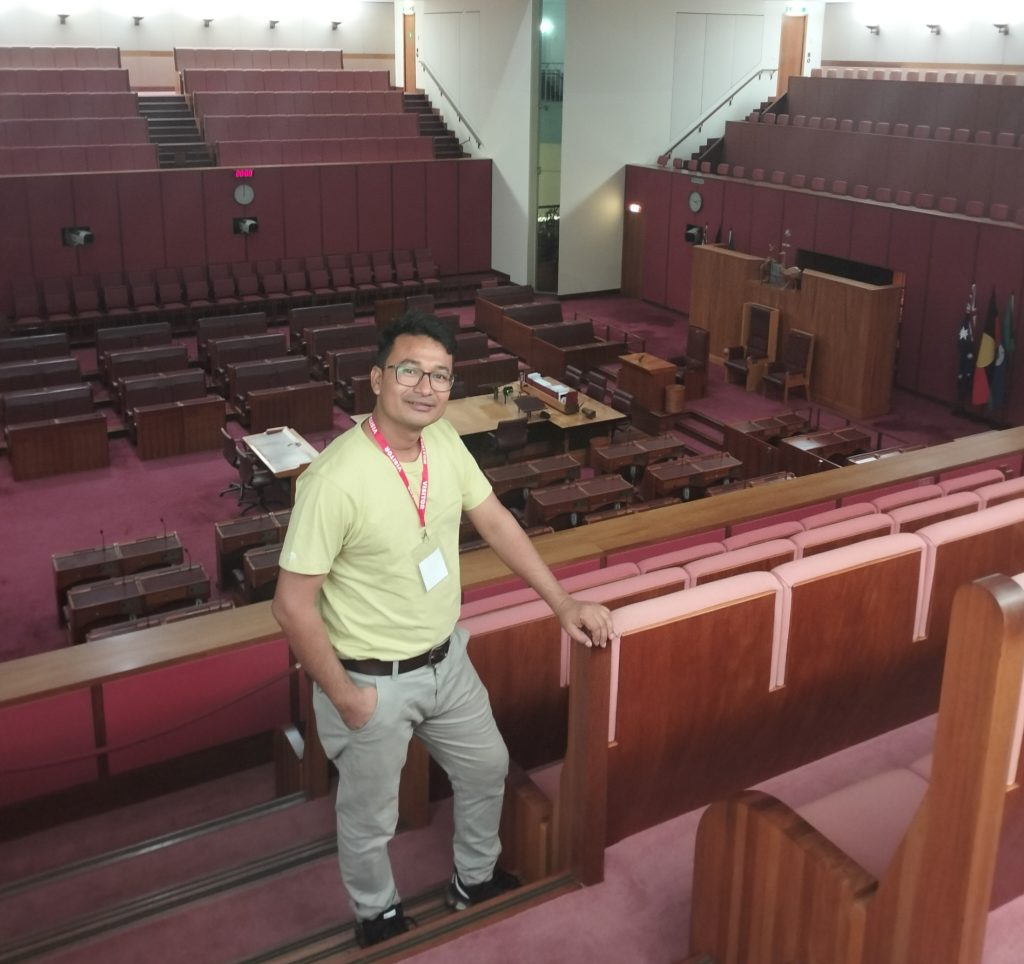 Melsan inside Australia’s Parliament House in Canberra, participating in an educational visit organised under the Australia Awards Short Course.