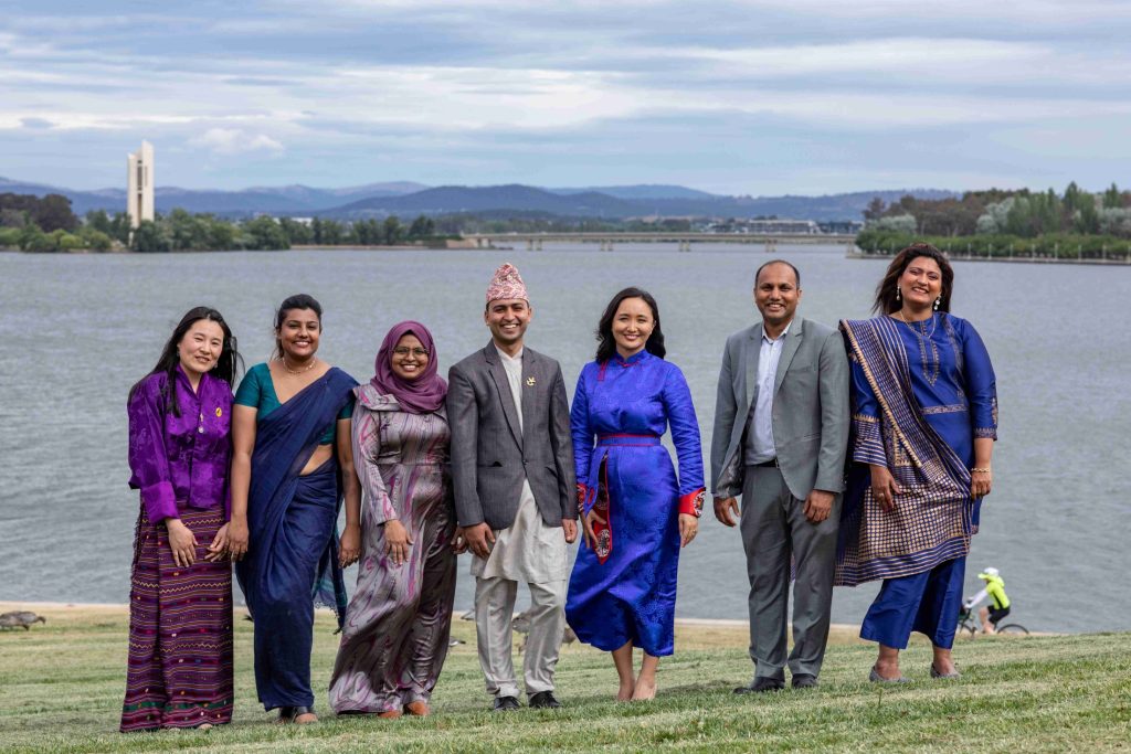 Lokendra (middle) pictured with other Australia Awards scholars from South Asia and Mongolia in Canberra.