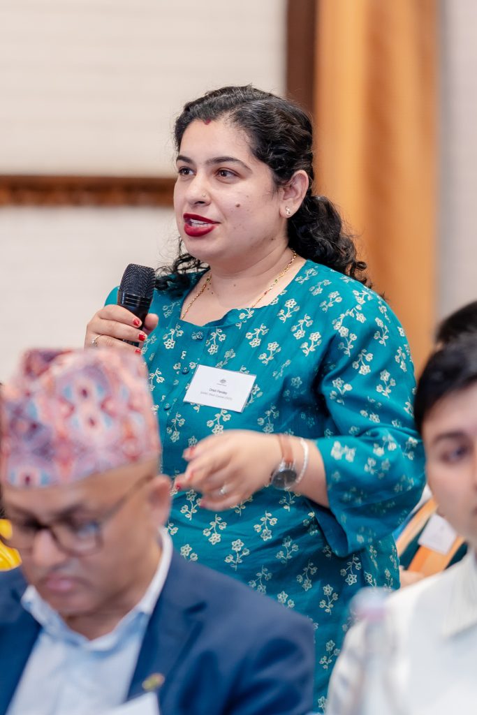 Alum Dristi Pandey asking a question during the presentation