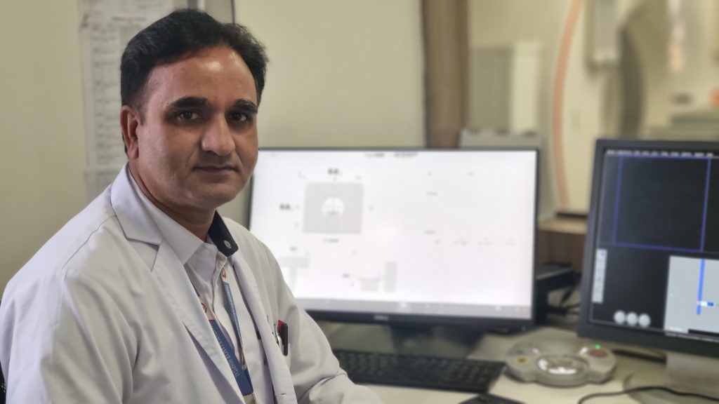 Rajeev pictured at this workstation in Bhaktapur Cancer Hospital.