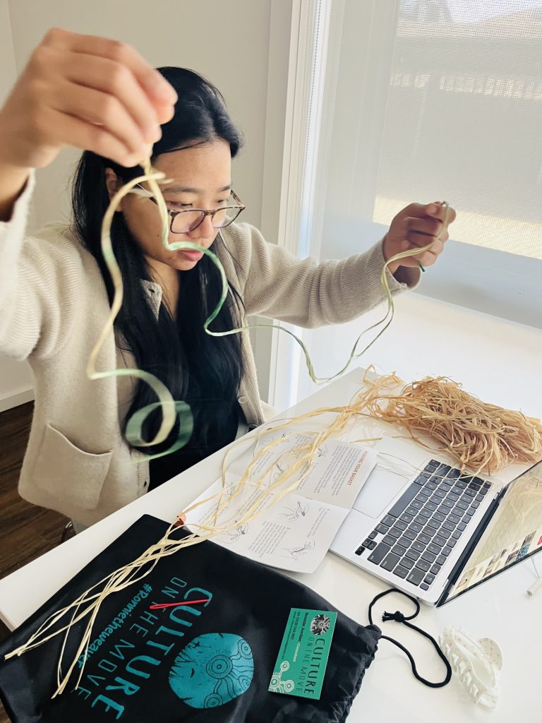 Nepali scholar Ganga Gurung participating in the weaving workshop.