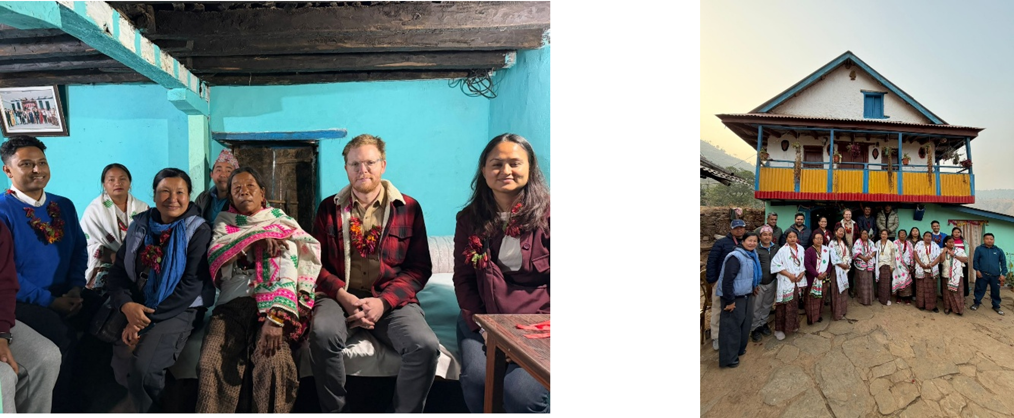 Snapshots from the visit of Dylan Jones-Virma (second from right in the left image: back row, third from right in the right image), Head of Development at the Australian Embassy in Kathmandu, to Dhankuta, (with Bikas featured back row, third from left in the right image) highlighting engagement with local stakeholders and ongoing development initiatives. 