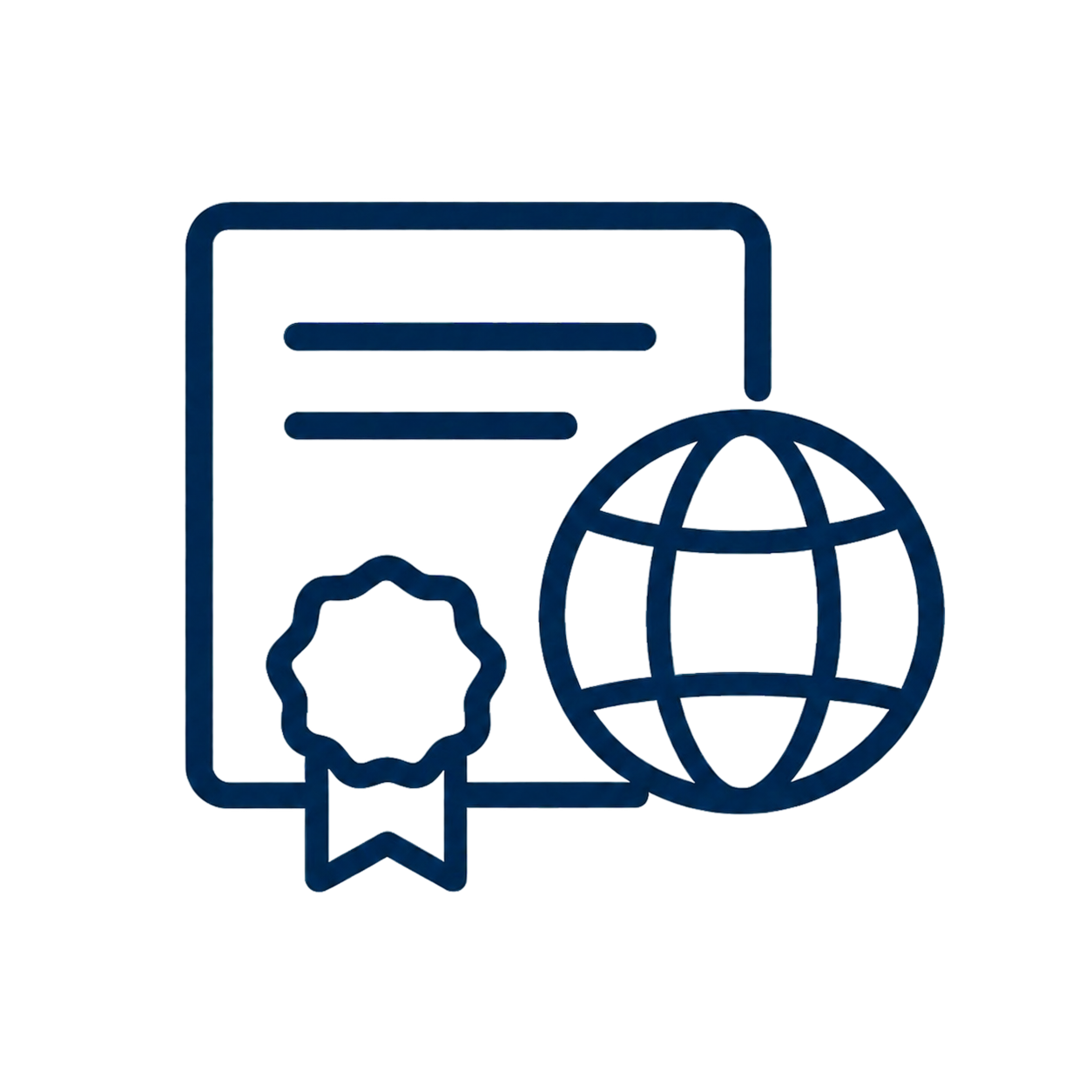 Certificate and globe icon representing a globally recognised education