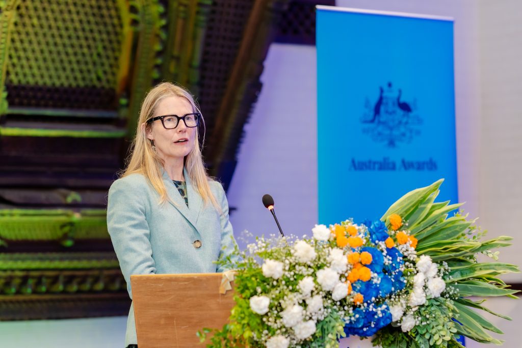 First Assistant Secretary Sarah Storey addressing the alumni.
